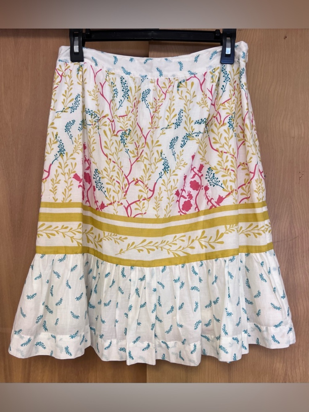 Anthropologie Viola Soft Lightweight Cotton Floral Ruffle Bottom Flare Skirt